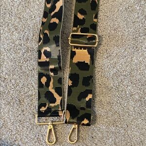 Leopard Print Adjustable Purse Strap, Hunter green and gold color, Brand New